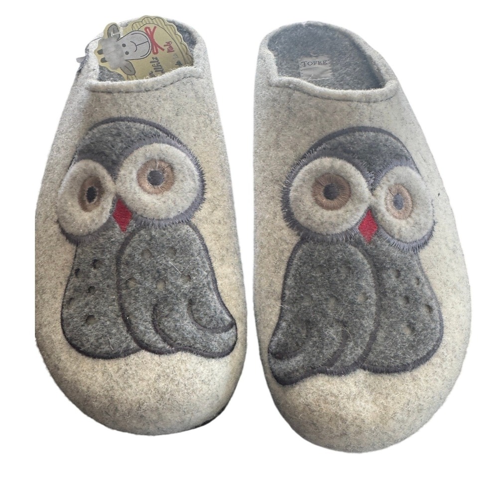 Tofee Wool Felt Owl Slippers Made in Italy Grey Natural Wool Clog Mules NWT 41